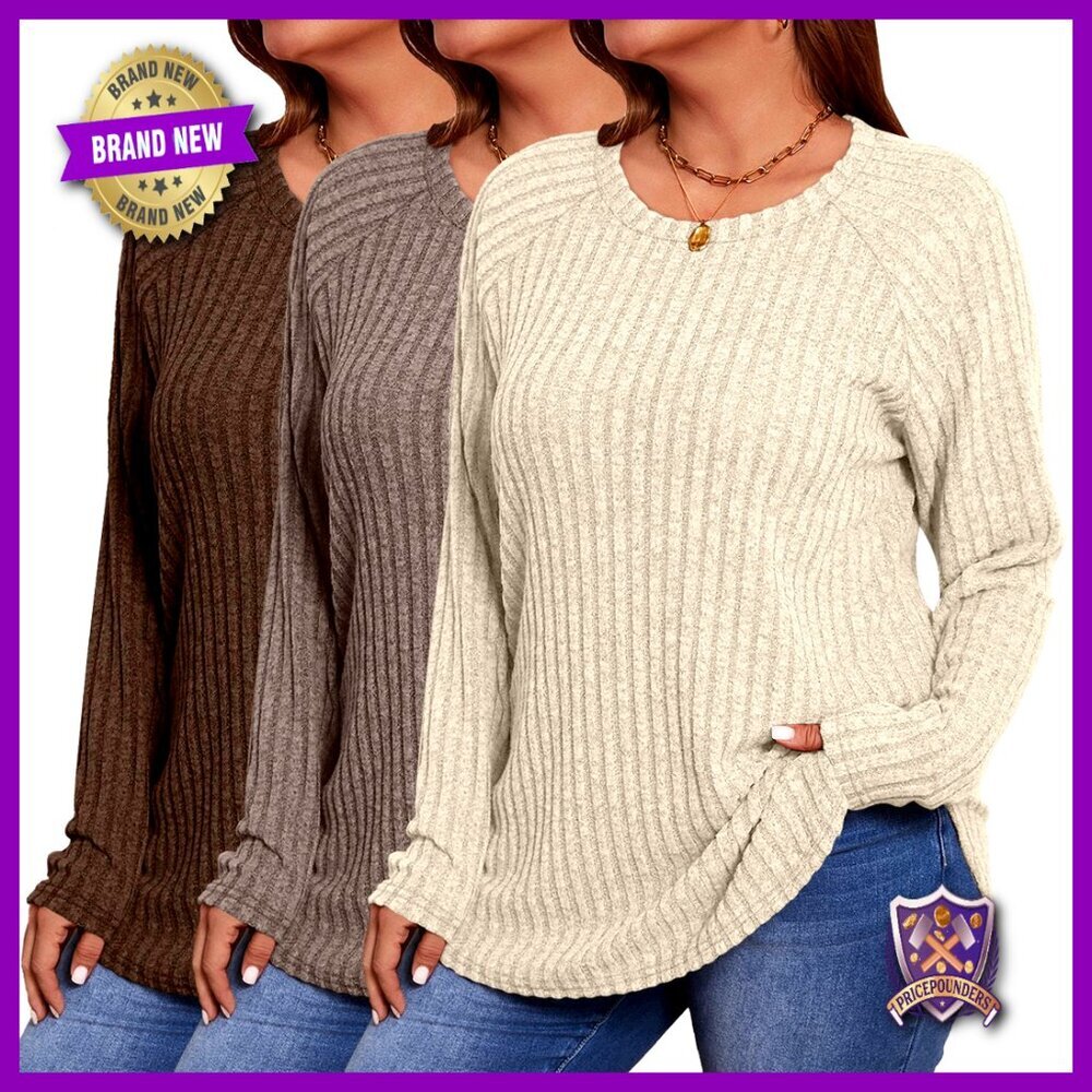Plus Size Tunic Sweaters 3 Pack Long Sleeve Crew Neck Pullover
